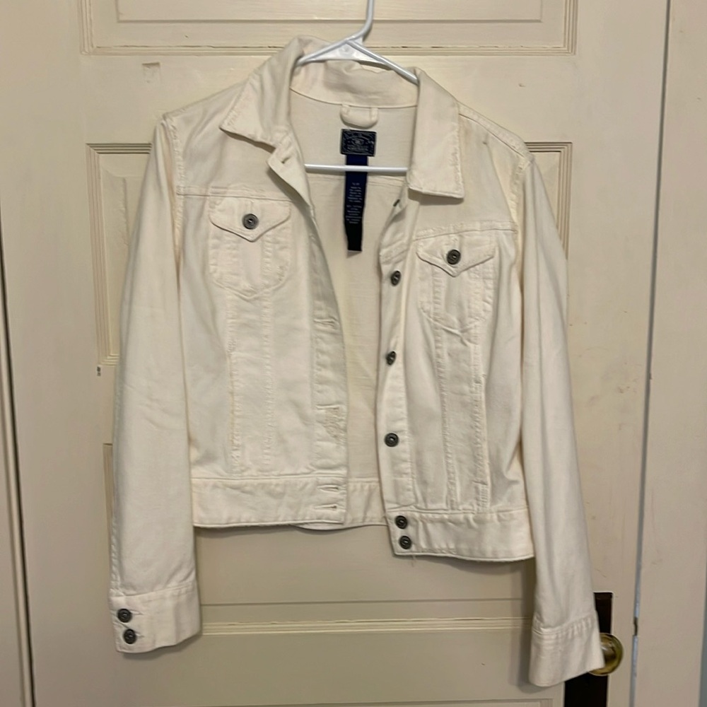Lucky Brand distressed white denim jacket